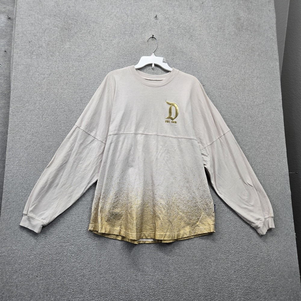 Disney Women Shirt XL Pink Gold Spirit Jersey Metallic Disneyland Logo READ